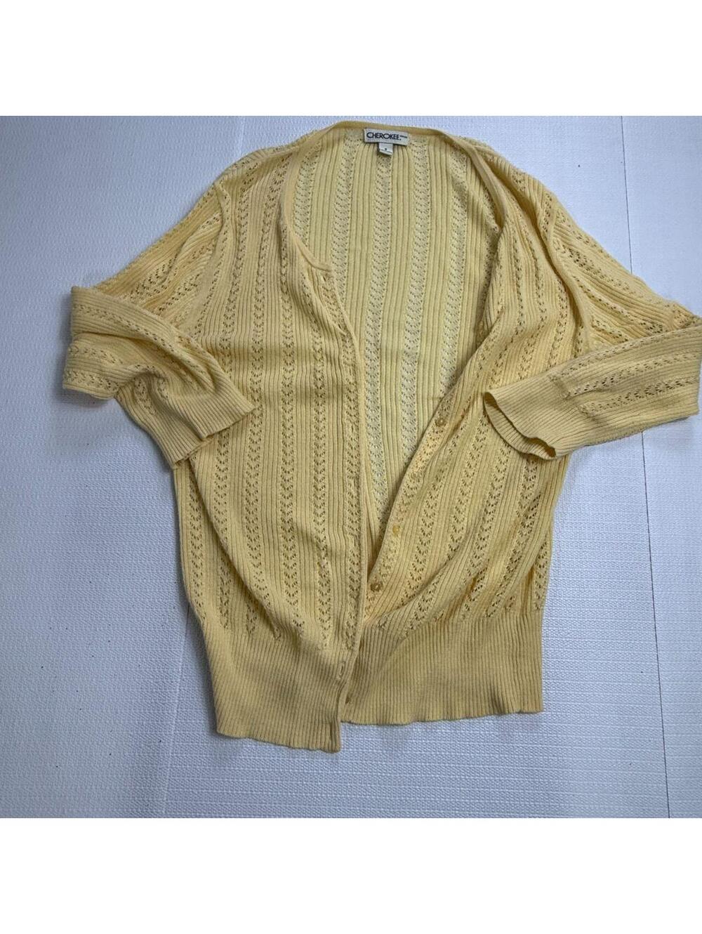 Cherokee Pale Yellow Pointelle Button Cardigan - S